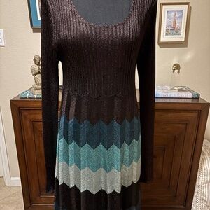 Laundry by Design Metallic Chevron Knit Dress Long Sleeve Size L NWT